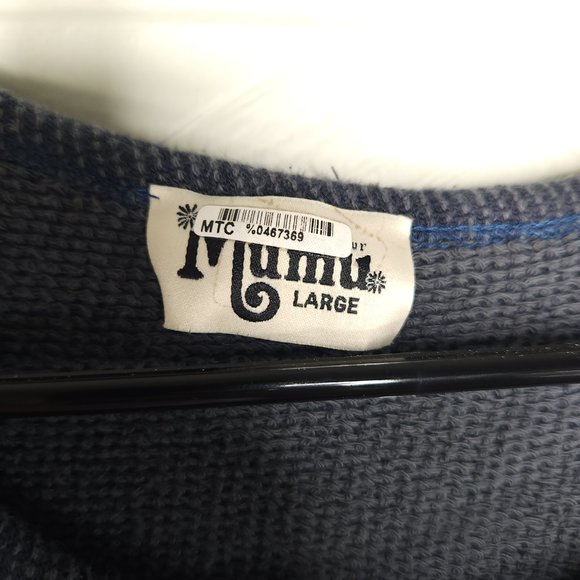 SMYM Mineral Wash Navy Blue Thermal Waffle Knit Top Drop Sleeve Oversize L - Picture 3 of 4